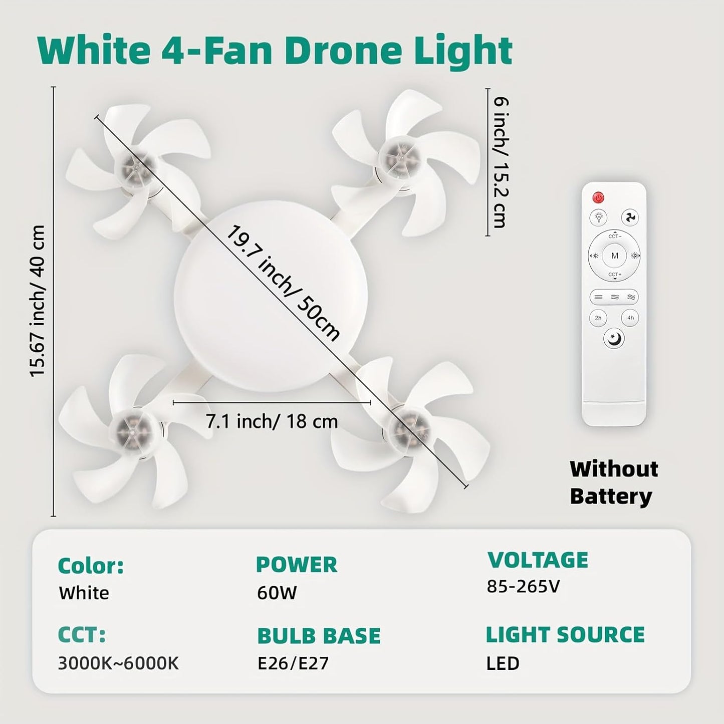 4-Head Socket Ceiling Fan Light with Remote