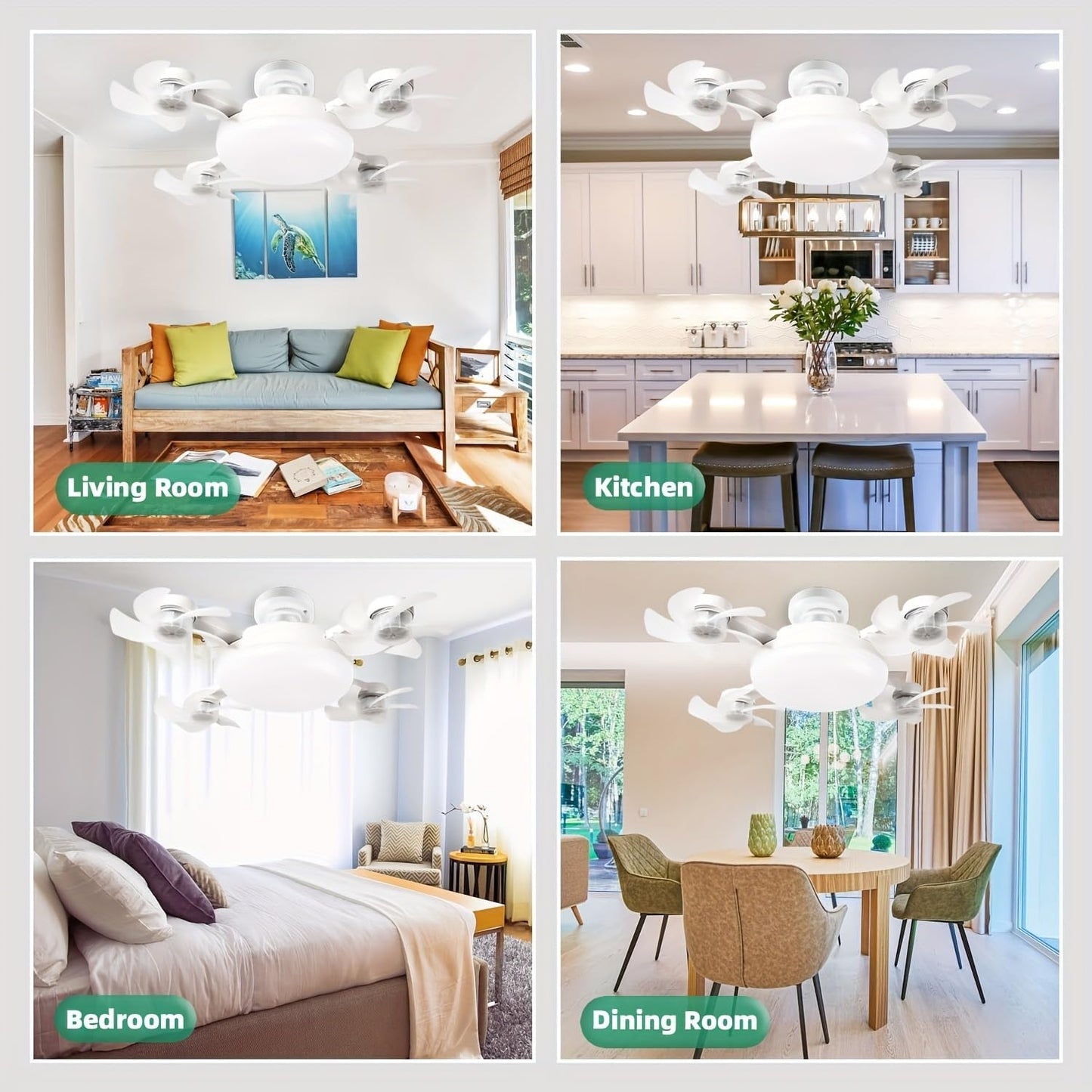 4-Head Socket Ceiling Fan Light with Remote