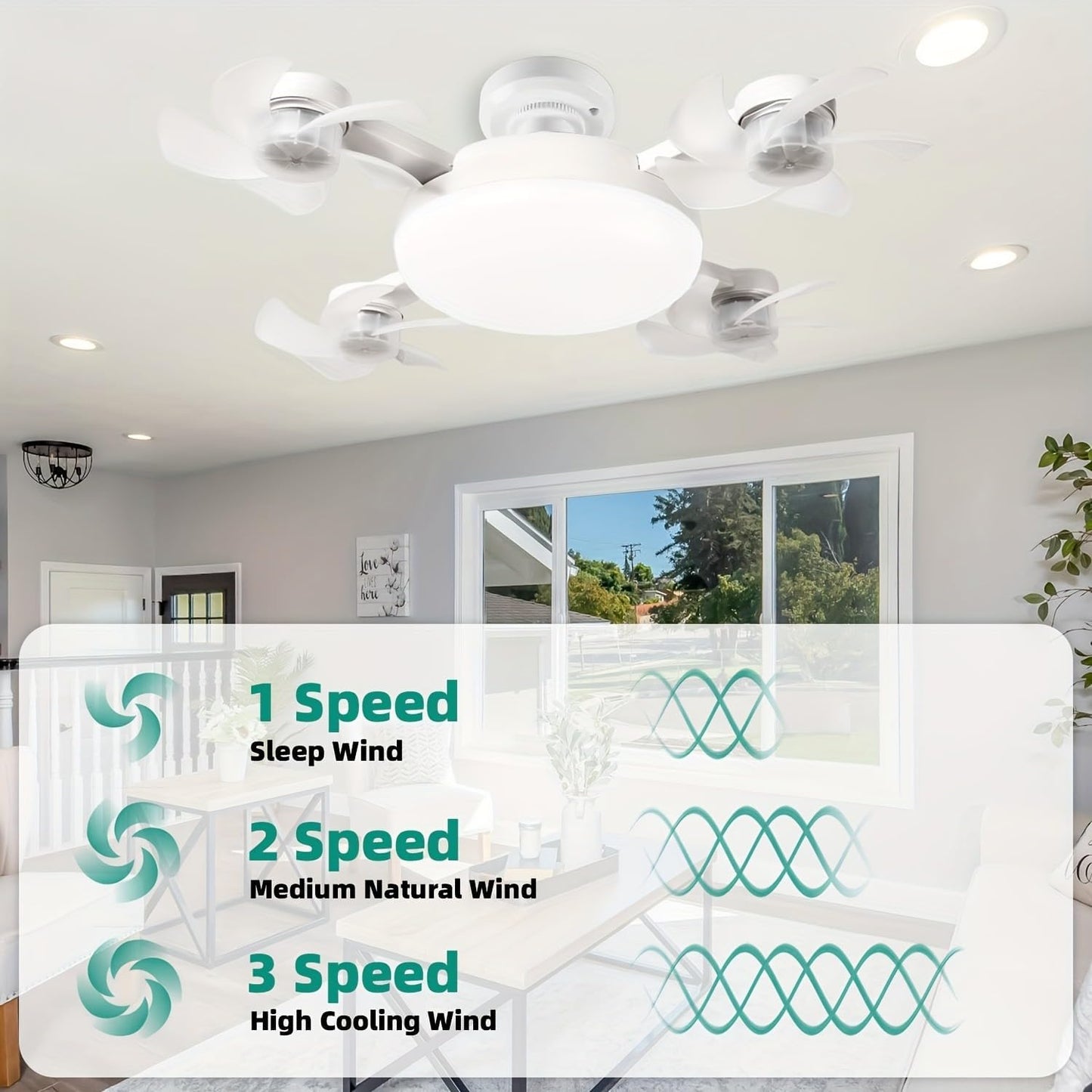 4-Head Socket Ceiling Fan Light with Remote
