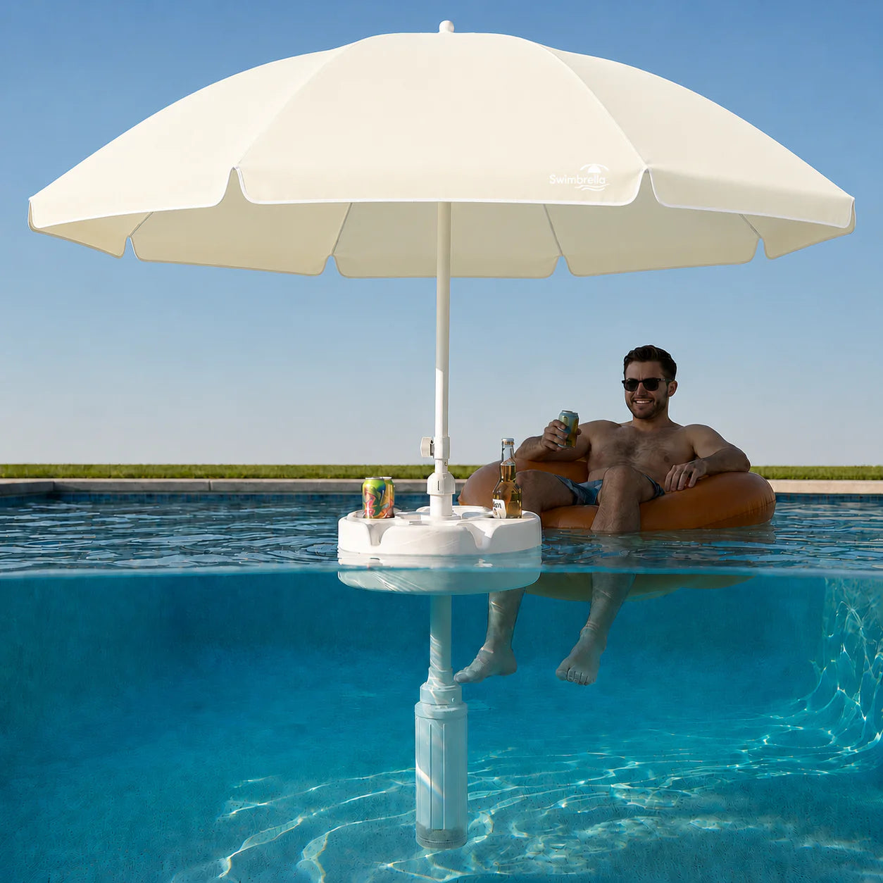 Swimbrella™ Floating Pool Umbrella with Table | 7ft Shade Retreat